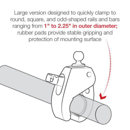 Tough-Claw Large Clamp Base w/ 1" Ball - For 1" to 2.2" Bars/Rails - Image 4