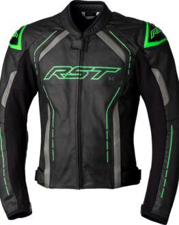 S1 CE Leather Jacket Black/Grey/Neon Green Small