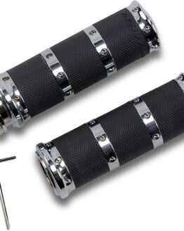 Performance Machine XL Rubber Handle Grip Set Chrome Black Dual Cable