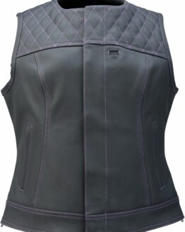Z1R Women's Werk Leather Vest Black Purple Stitching 2W