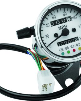 Biker's Choice Mini Speedo 2:1 with LED Indicator, White Face 2.5 in