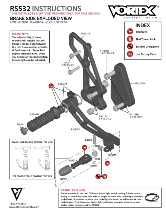 V2 Adjustable Rearset - Black - Image 2