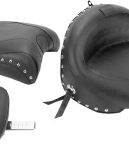 Touring Concho Studded Vinyl 2-Up Seat Black w/Backrest