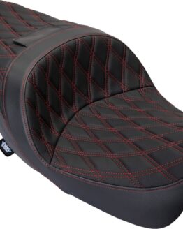 Drag Specialties Freedom Touring Seat Vinyl Double Diamond Red Stitch For FLH 09-23