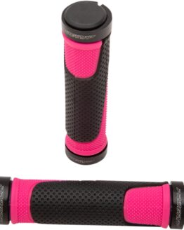 Fluorescent Pink & Black 997 Lock-On Open End Locking ATV Grips w/ End Plugs