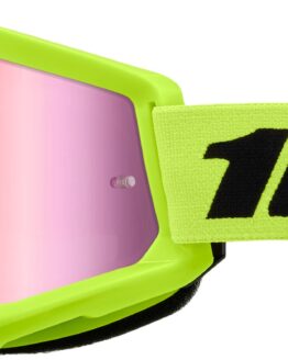 100% Strata 2 Yellow Goggles Pink Mirror Lens Motocross ATV Off-Road