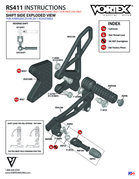 V2 Adjustable Rearset - Black - Image 8