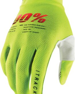100% Men's iTrack Off-Road Gloves Flo Yellow Size S
