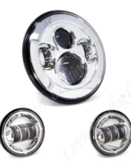 Letric 7in LED Headlight w/ Passing Lamps Chrome For Indian