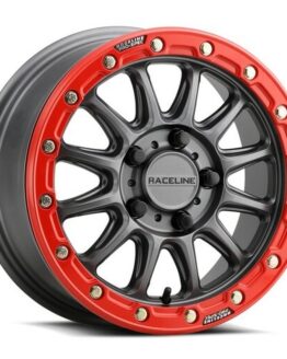 Raceline Alpha Beadlock Wheel 15x7 5x114.3 +53 Gunmetal/Red For Polaris RZR Turbo R, Pro R
