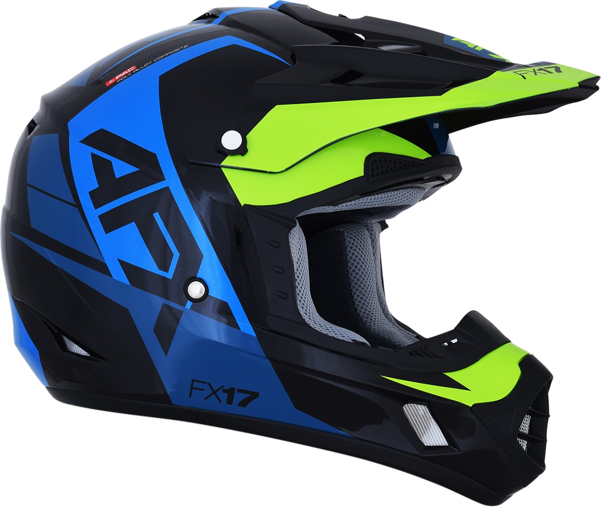 FX-17 Full Face Offroad Helmet Black/Blue/Green Large - Image 3