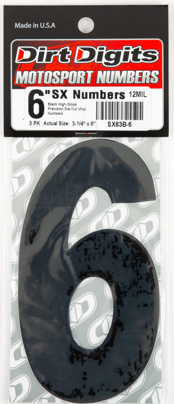 #6 6" Tall Black "SX" Stick-On Race Numbers - 3 Pack