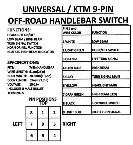 Universal / KTM Narrow Left Hand Switch - Lights, Signals, Horn - Image 2