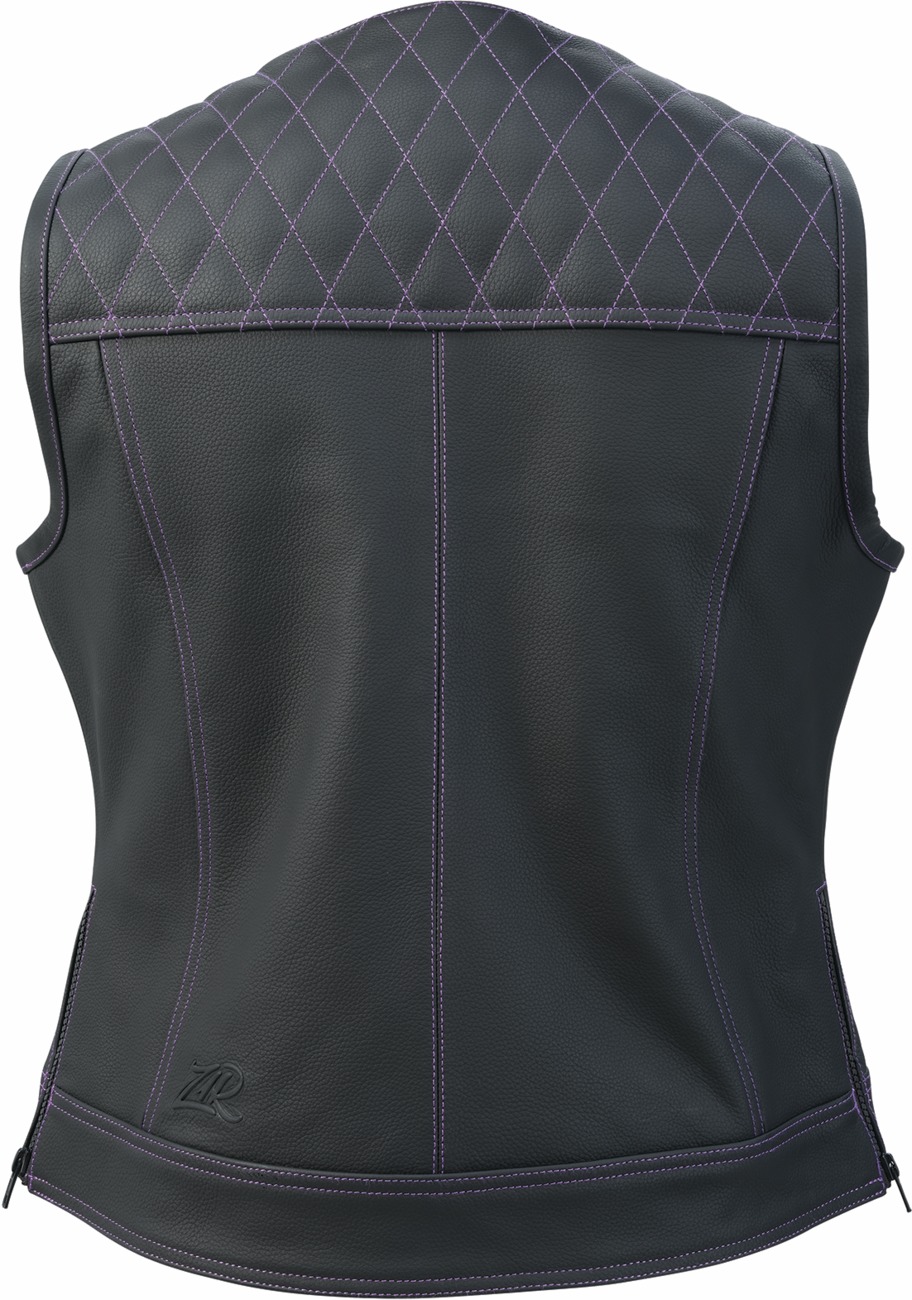 Z1R Women's Werk Leather Vest Black Purple Stitching 2W - Image 3