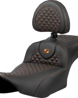 Saddlemen Roadsofa Extended Reach Seat Orange Stitch w/Backrest For FLH/FLT 2023-24