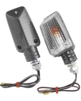 Bikemaster Carbon Look Mini Stalk Marker Light Kit Clear Lens Amber Bulb Pair