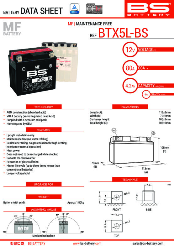 YTX AGM Maintenance Free Battery 80CCA 12V 4Ah - Image 2