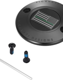 Figurati Designs Timing Cover 2-Hole Green Line Flag Black For Harley-Davidson