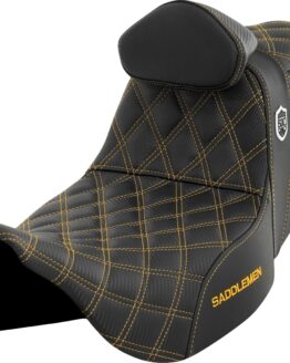 Saddlemen Pro Series SDC Performance Seat w/ Backrest Gold Stitch FLH/FLT 08-25