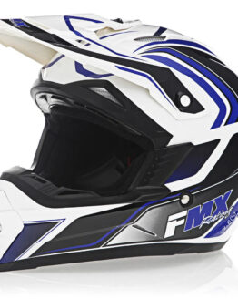 FMX N-600 Small Motocross Helmet, White & Blue, Double D Closure, DOT