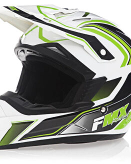 FMX N-600 Small Motocross Helmet, White & Green, Double D Closure, DOT