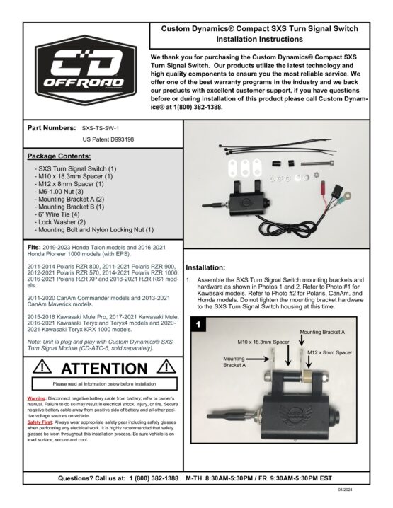 Compact SxS/UTV Turn Signal Switch - - Image 2