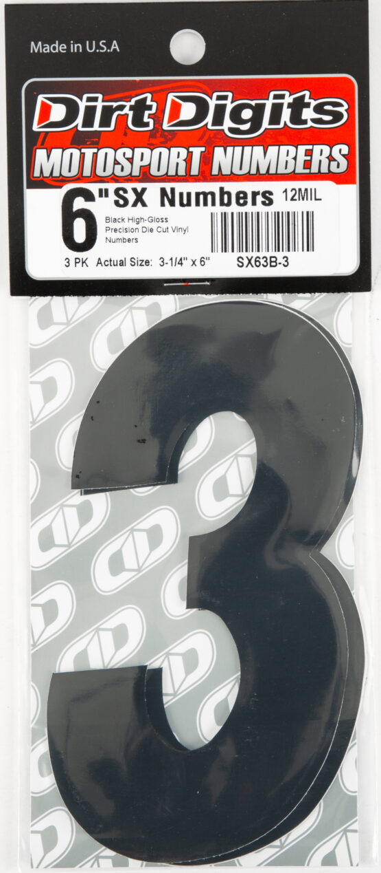 #3 6" Tall Black "SX" Stick-On Race Numbers - 3 Pack