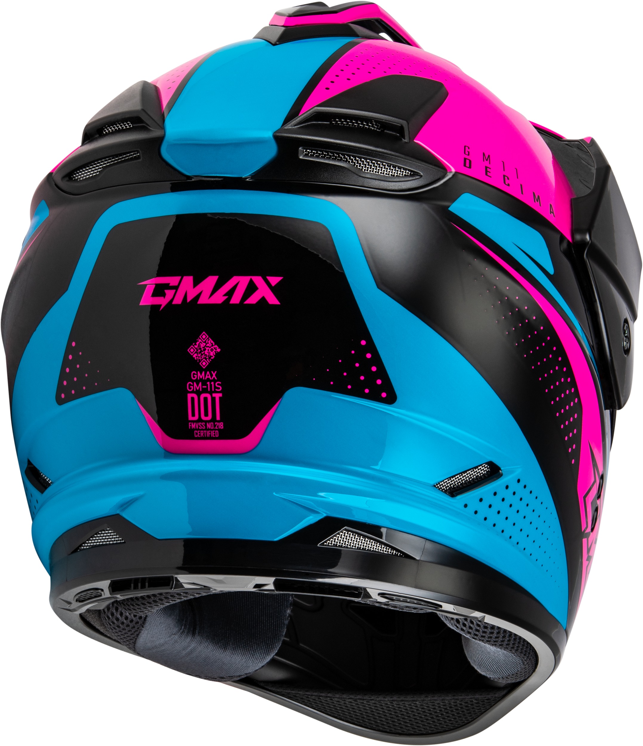 GMAX GM-11 Decima Helmet Black/Pink/Blue XS Women's Dual Sport - Image 3