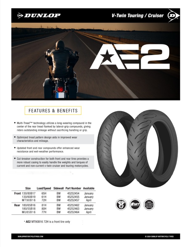 Dunlop AE2 Front Tire MT90B16 72H Blackwall - Image 5