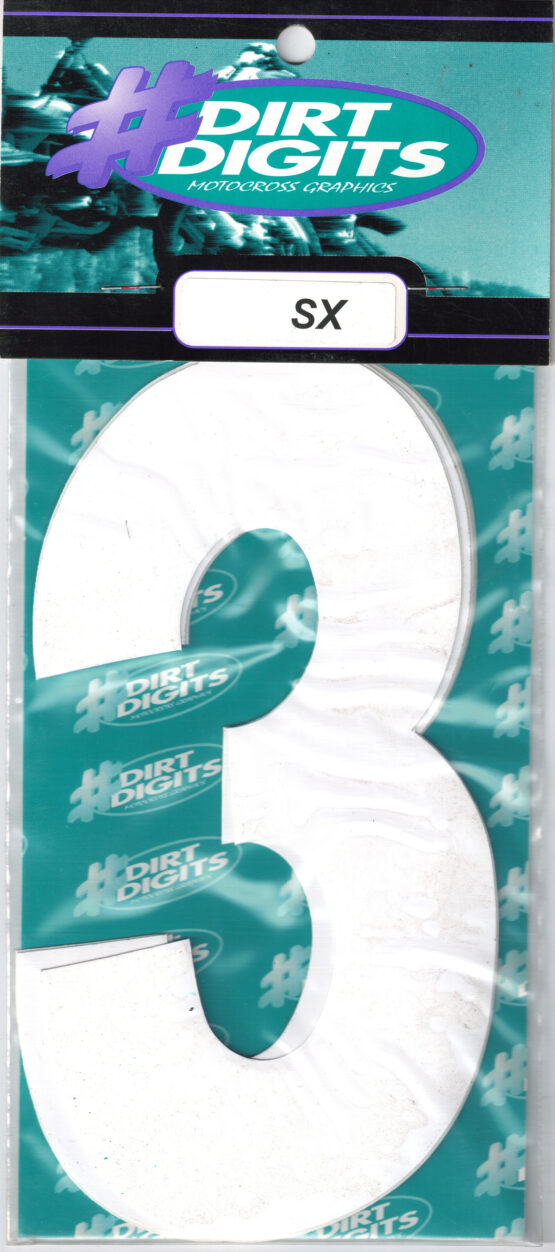 #3 5" Tall White "SX" Stick-On Race Numbers - 3 Pack