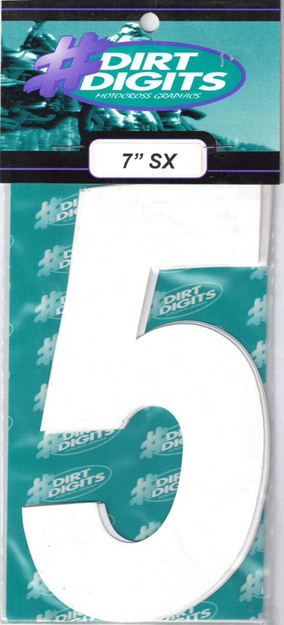 #5 7" Tall White "SX" Stick-On Race Numbers - 3 Pack