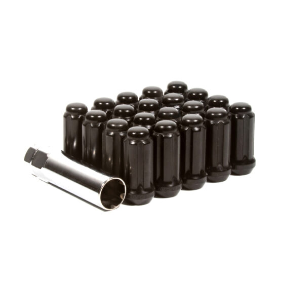 Lug Nut Kit - Extended Thread Spline - 12x1.5 - 6 Lug Kit - Black