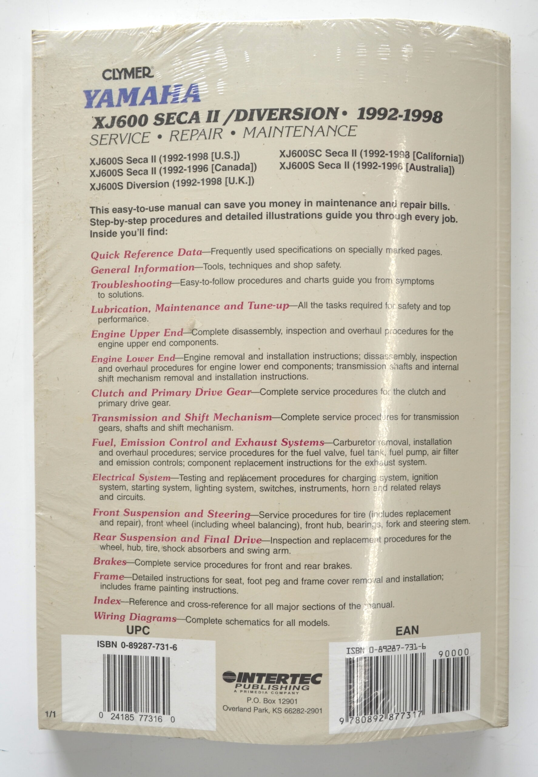 Clymer Service Manual Soft Cover Fits 1992-1998 Yamaha XJ600 Seca II - Image 3