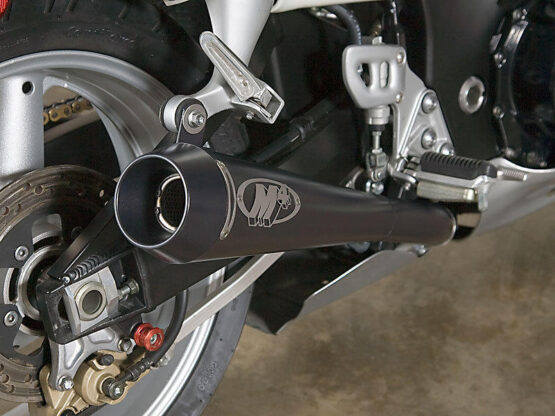 Black Retro Drag Dual Slip On Exhaust - Image 3